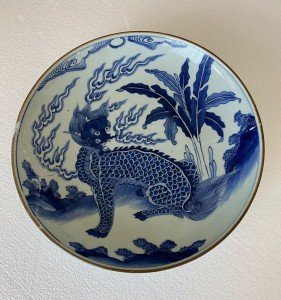 Large Chinese Blue & White Kyrin Charger