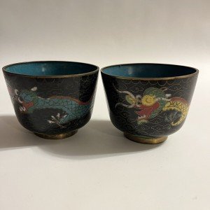 Antique Cloisonne Cups with Dragon Design