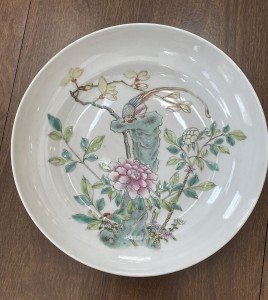 Antique Chinese Soapstone Carved Low Bowl 10”