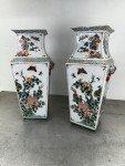 Pair of Square Polychrome Chinese Porcelain Vases