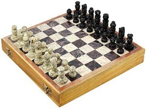 Vintage Asian Soapstone Chess Set with Wooden Box