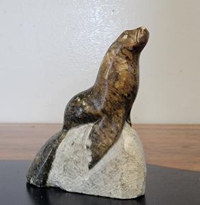 1950s Inuit Soapstone Seal Carving by R. Powers