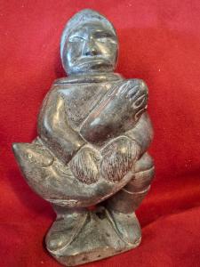 Inuit Fisherman Soapstone Carving by Litook