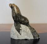 1950s Inuit Soapstone Seal Carving by R. Powers
