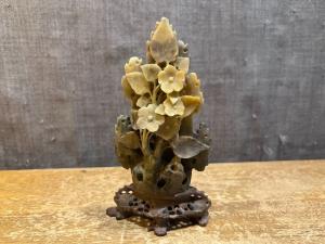 Hand-Carved Floral Chinese Soapstone Sculpture
