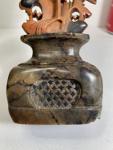 Chinese Soapstone Flower and Bird Candle Holder