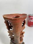 Chinese Soapstone Flower and Bird Candle Holder