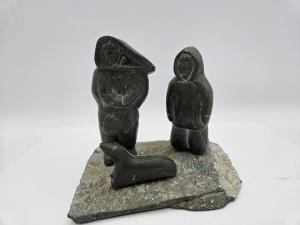 Hand-Carved Soapstone Eskimo Fisherman Sculpture