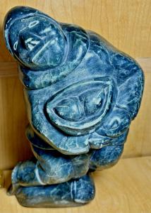 Large Signed Inuit Soapstone Fisherman Statue