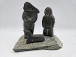 Hand-Carved Soapstone Eskimo Fisherman Sculpture