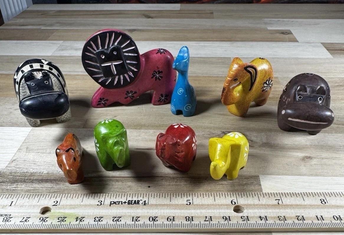 Animal Soapstone Carving Set of 9 Figures