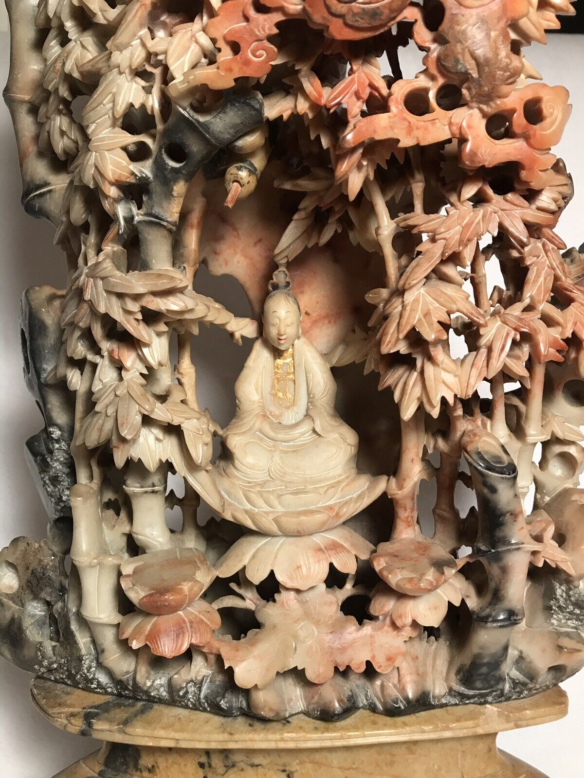 Chinese Qing Soapstone Buddha Carving with Bamboo Stand, 18