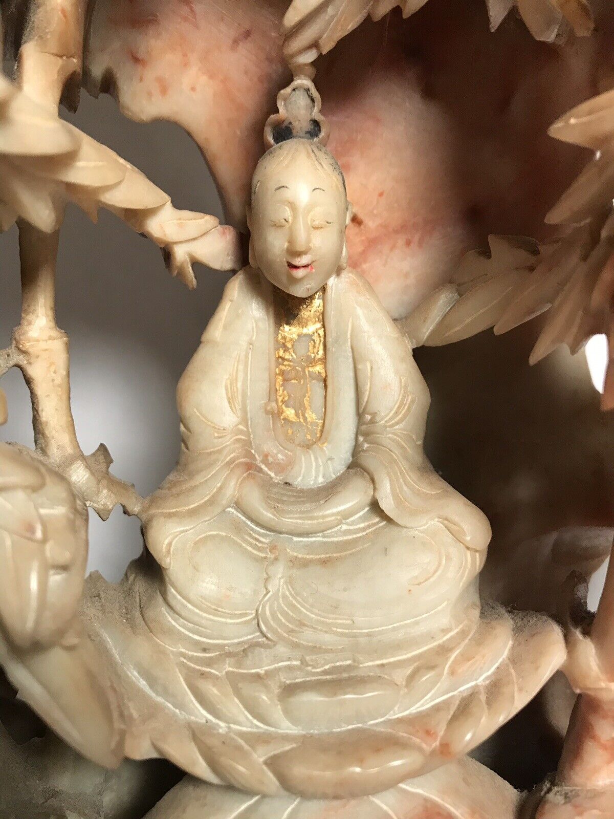Chinese Qing Soapstone Buddha Carving with Bamboo Stand, 18