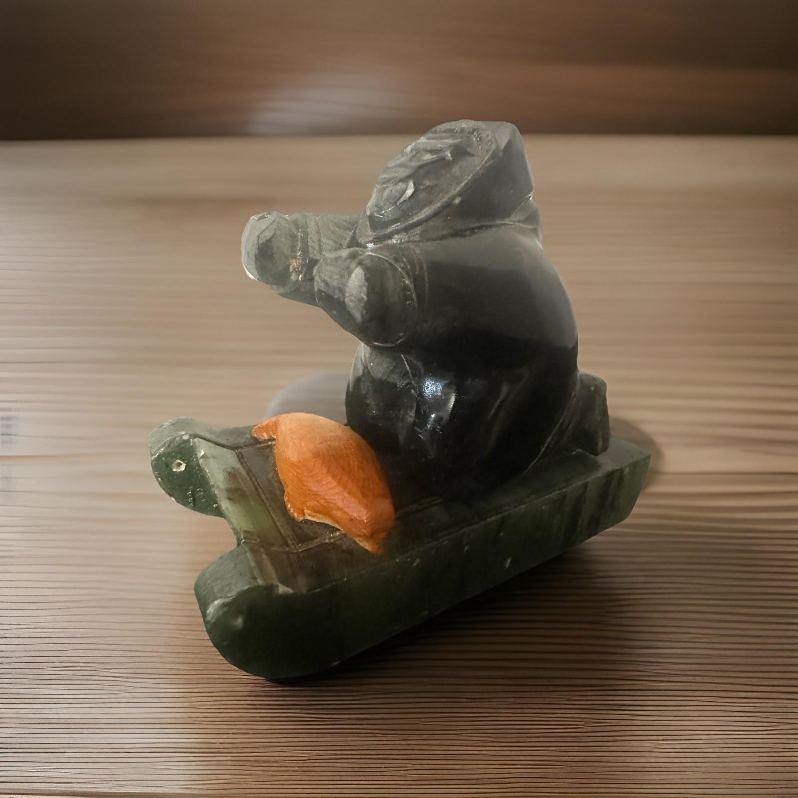 Inuit Eskimo Soapstone Carving with Seal, Signed