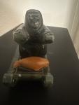 Inuit Eskimo Soapstone Carving with Seal, Signed