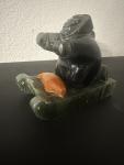 Inuit Eskimo Soapstone Carving with Seal, Signed