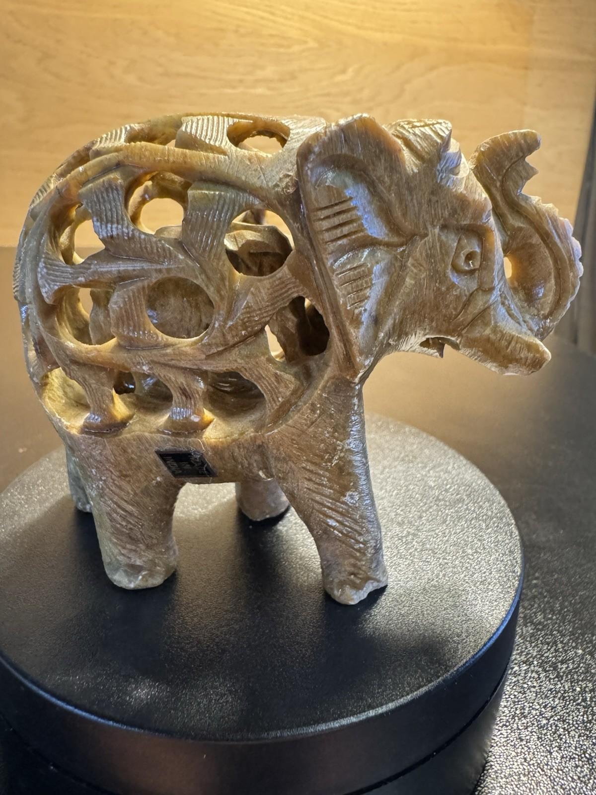 Soapstone Sculpture of Mother Elephant and Calf