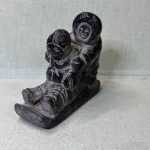 Inuit Couple Soapstone Figurine by A. Wolf