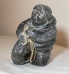 Hand-Carved Canadian Soapstone Eskimo Fisherman Sculpture