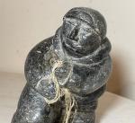 Hand-Carved Canadian Soapstone Eskimo Fisherman Sculpture