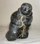 Hand-Carved Canadian Soapstone Eskimo Fisherman Sculpture
