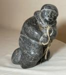 Hand-Carved Canadian Soapstone Eskimo Fisherman Sculpture