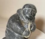 Hand-Carved Canadian Soapstone Eskimo Fisherman Sculpture