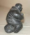 Hand-Carved Canadian Soapstone Eskimo Fisherman Sculpture