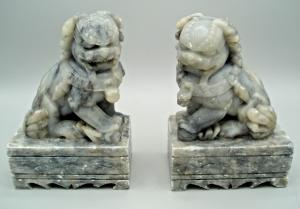 Vintage Hand-Carved Soapstone Foo Lion Dogs Pair
