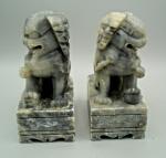 Vintage Hand-Carved Soapstone Foo Lion Dogs Pair