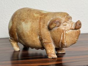 Qing Antique Carved Soapstone Pig Sculpture