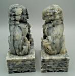 Vintage Hand-Carved Soapstone Foo Lion Dogs Pair