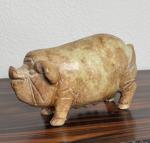 Qing Antique Carved Soapstone Pig Sculpture