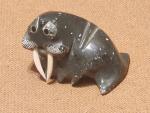 Inuit Walrus Green Soapstone Carving Statue