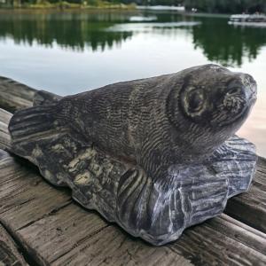 Wolf Soapstone Sea Lion Carving - Handmade Art