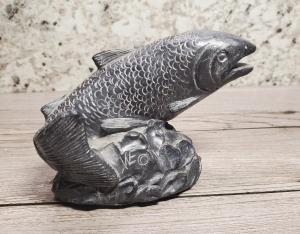 Wolf Soapstone Salmon Sculpture - Handcrafted in Canada