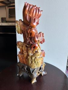 12" Vintage Chinese Soapstone Flower Vase