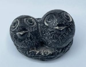Hand-Carved Vintage Soapstone Owl Babies Sculpture