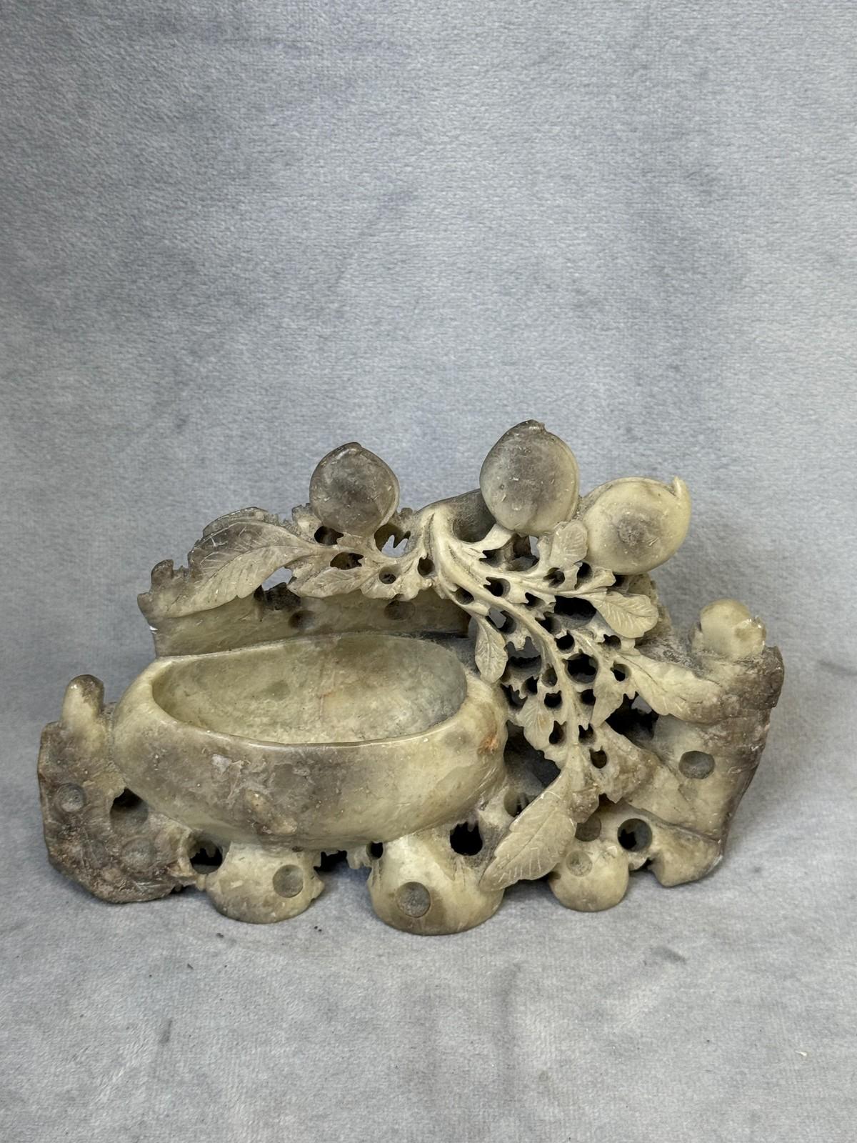 Chinese Soapstone Brush Washer with Peach Motif