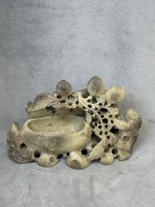 Chinese Soapstone Brush Washer with Peach Motif
