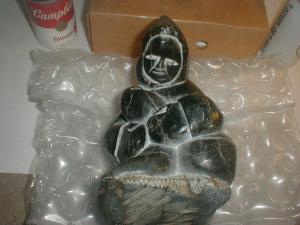 Vintage Inuit Soapstone Seal Hunter Figure 12-LB