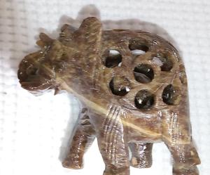 Vintage Hand-Carved Soapstone Elephant and Baby Figure