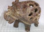 Vintage Hand-Carved Soapstone Elephant and Baby Figure