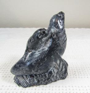 Wolf Soapstone Seal and Pup Figurine, 3.5