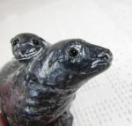 Wolf Soapstone Seal and Pup Figurine, 3.5