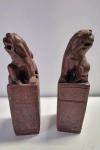 Chinese Soapstone Carved Foo Dog Bookends Pair
