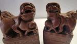 Chinese Soapstone Carved Foo Dog Bookends Pair