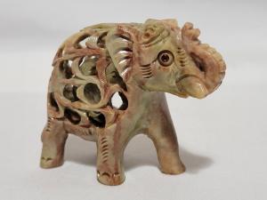 Carved Soapstone Elephant Figurine with Baby 2.5