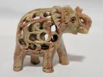 Carved Soapstone Elephant Figurine with Baby 2.5