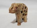 Carved Soapstone Elephant Figurine with Baby 2.5
